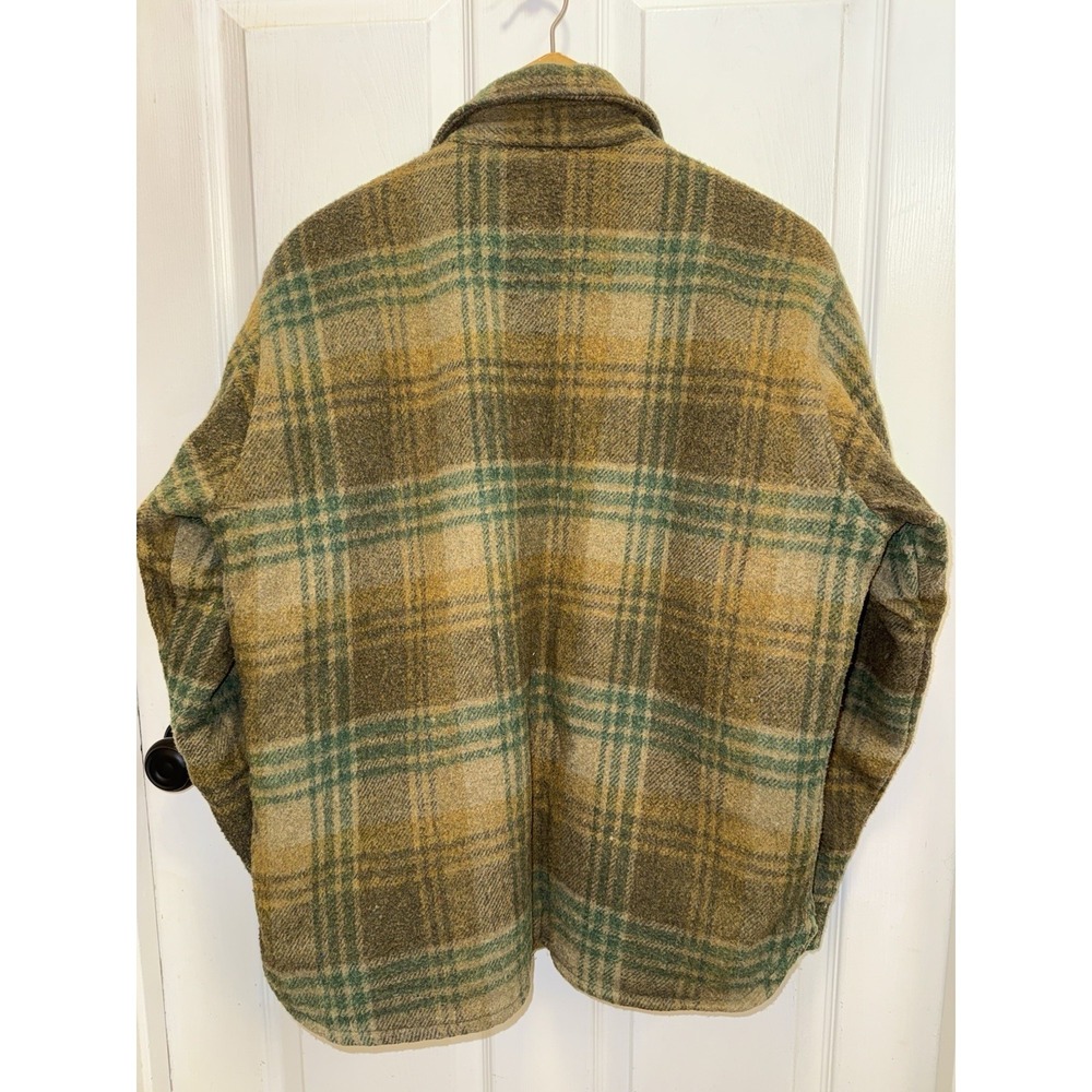 VTG CPO Jacket Campuset Men's M Campus Sherpa Lined Green Plaid Navy 60s/70s - Picture 6 of 16